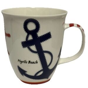 Myrtle Beach Anchor Mug Nautical Coffee Cup Coastal Souvenir Red Blue Maritime